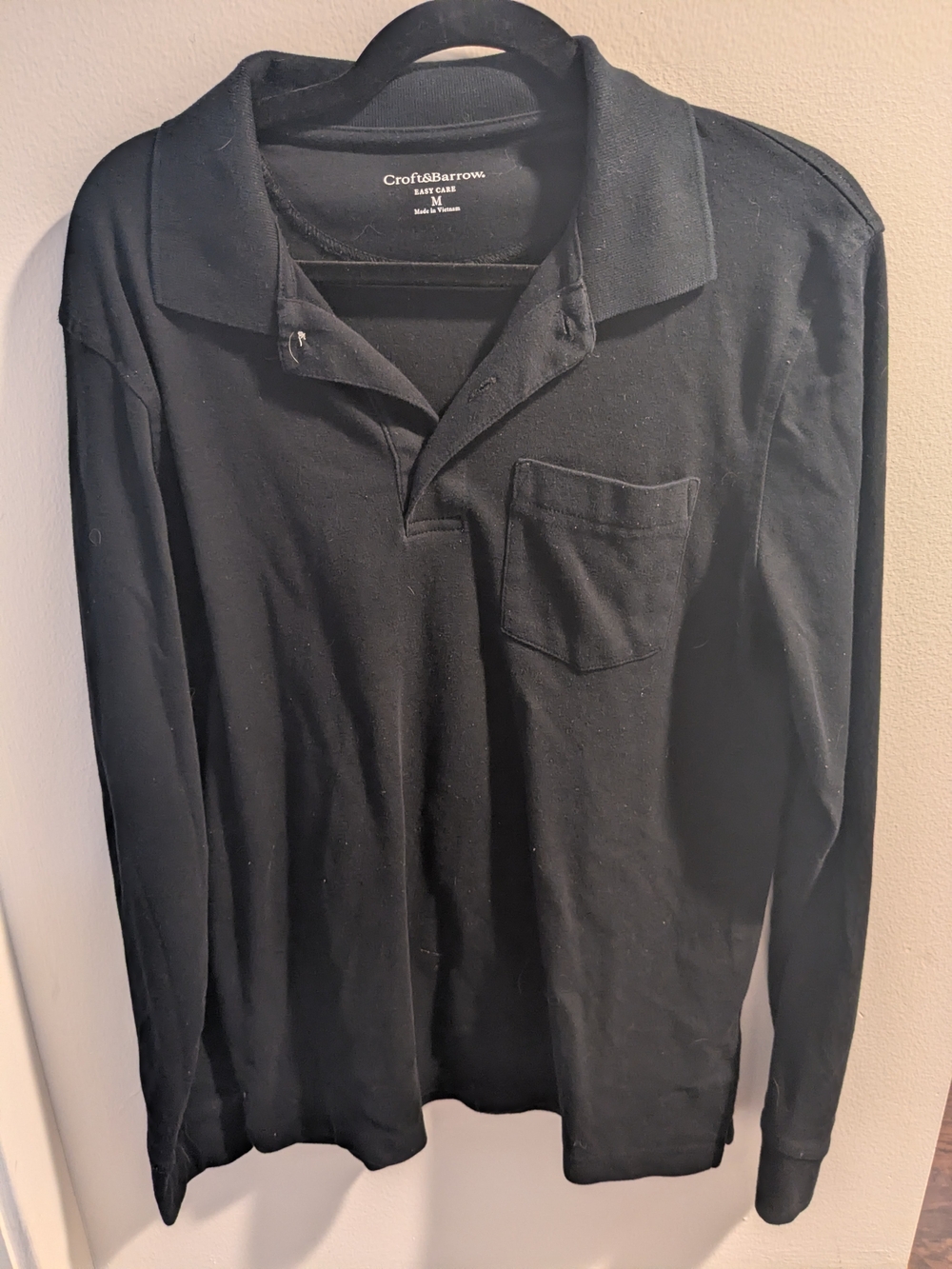 croft & barrow Black Long-Sleeve Polo with Chest Pocket